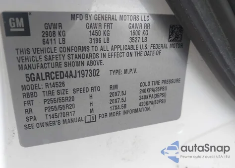 2010 Buick Enclave 2Xl from USA, damaged, VIN 5GALRCED4AJ197302